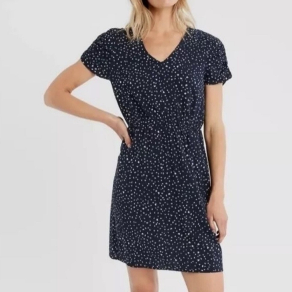 Banana Republic V-Neck Cotton Heart Print Elastic Waist Dress - Size XS Tall